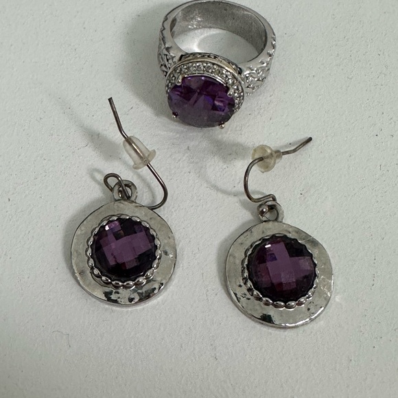 Purple Cocktail Ring & Earring Set - Picture 5 of 5